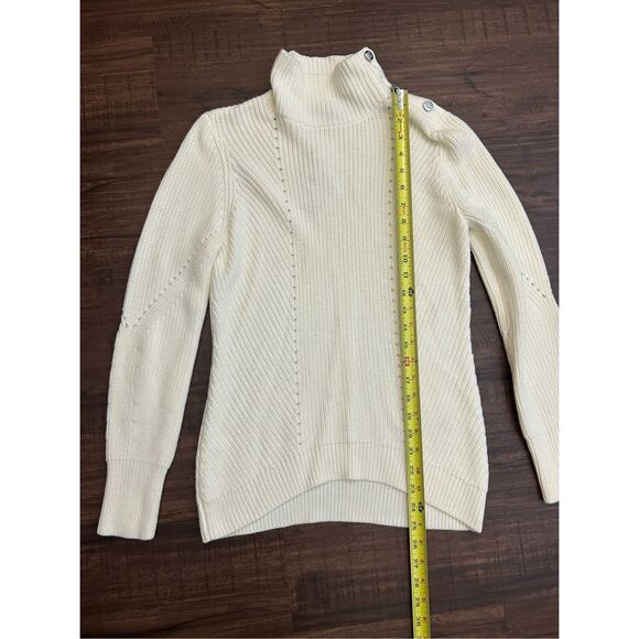WHBM NWT Cream “Ecru” Knit Silver Button Ribbed Sweater, Sz XS, MP $120 - Picture 2 of 8
